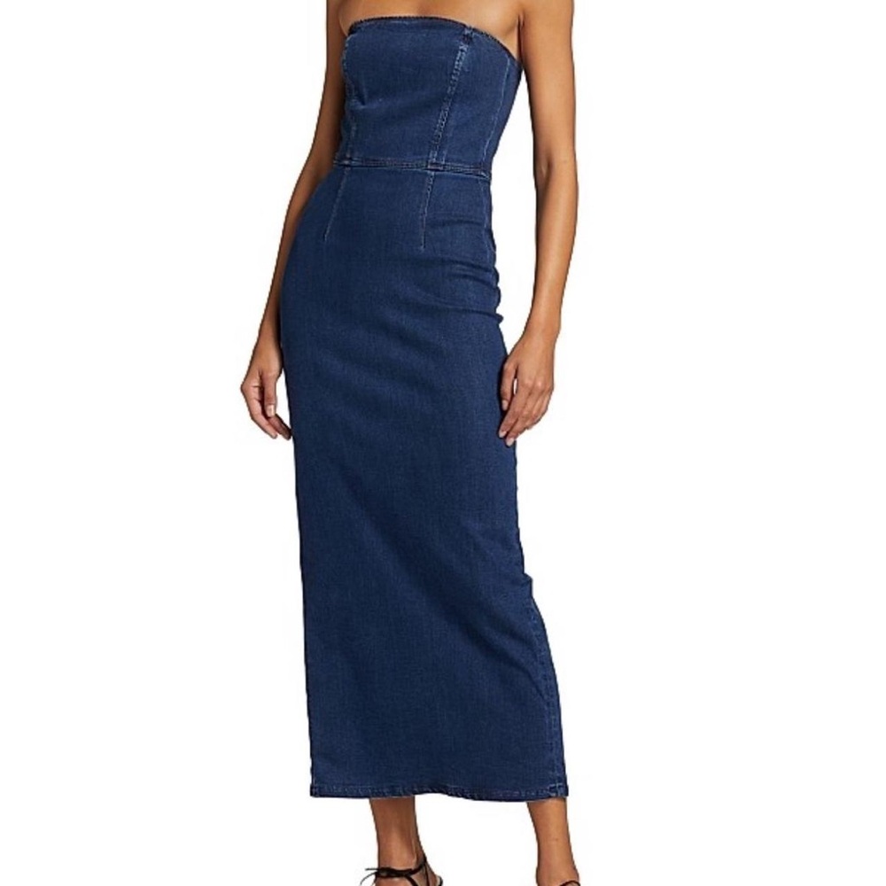 Aritzia Denim Forum Strapless Dark Blue Denim Midi Dress
